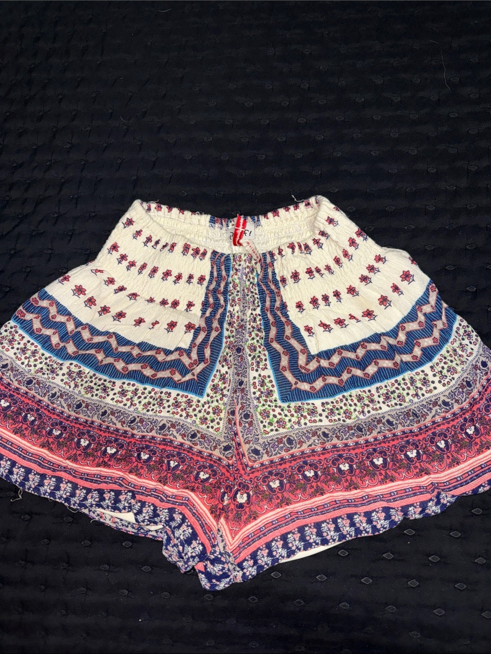 Poof! White Multi-Print Boho Elastic Waist Shorts